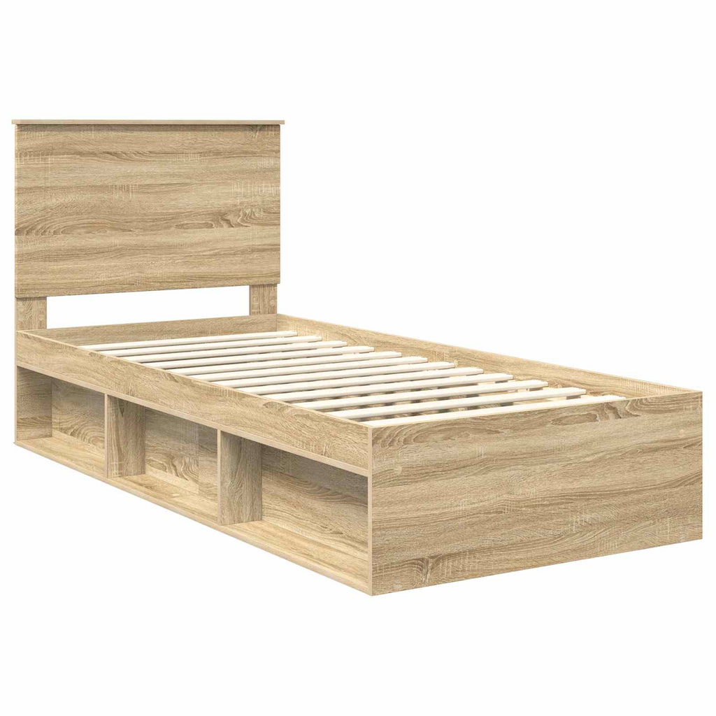 vidaXL Ramka łóżka Z zagłówkiem Sonoma 90 x 190 cm Lite drewno sosnowe