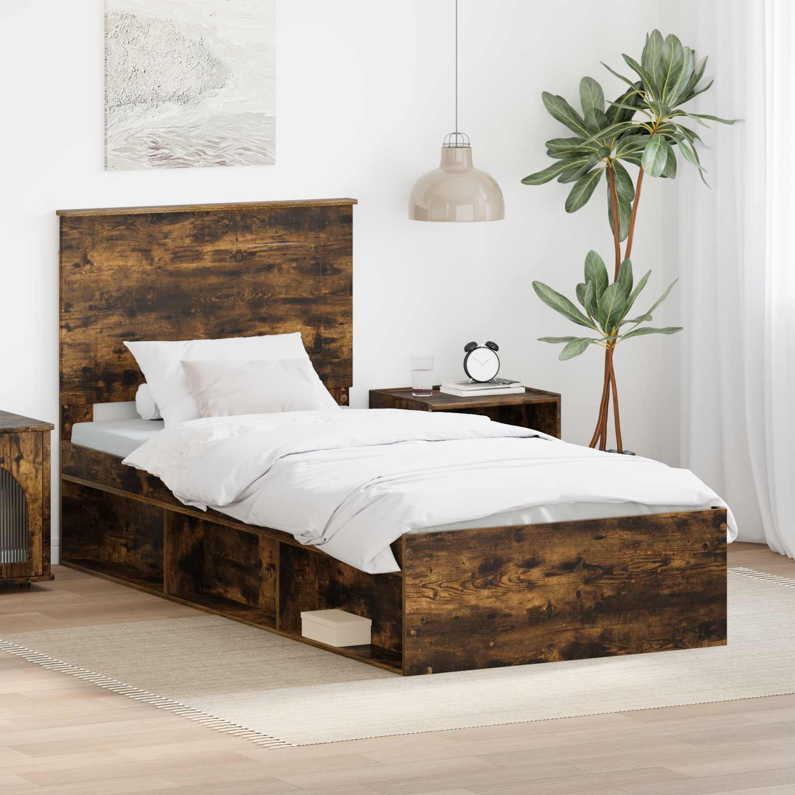 vidaXL Ramka łóżka Dąb wędzony 90 x 190 cm Lite drewno sosnowe