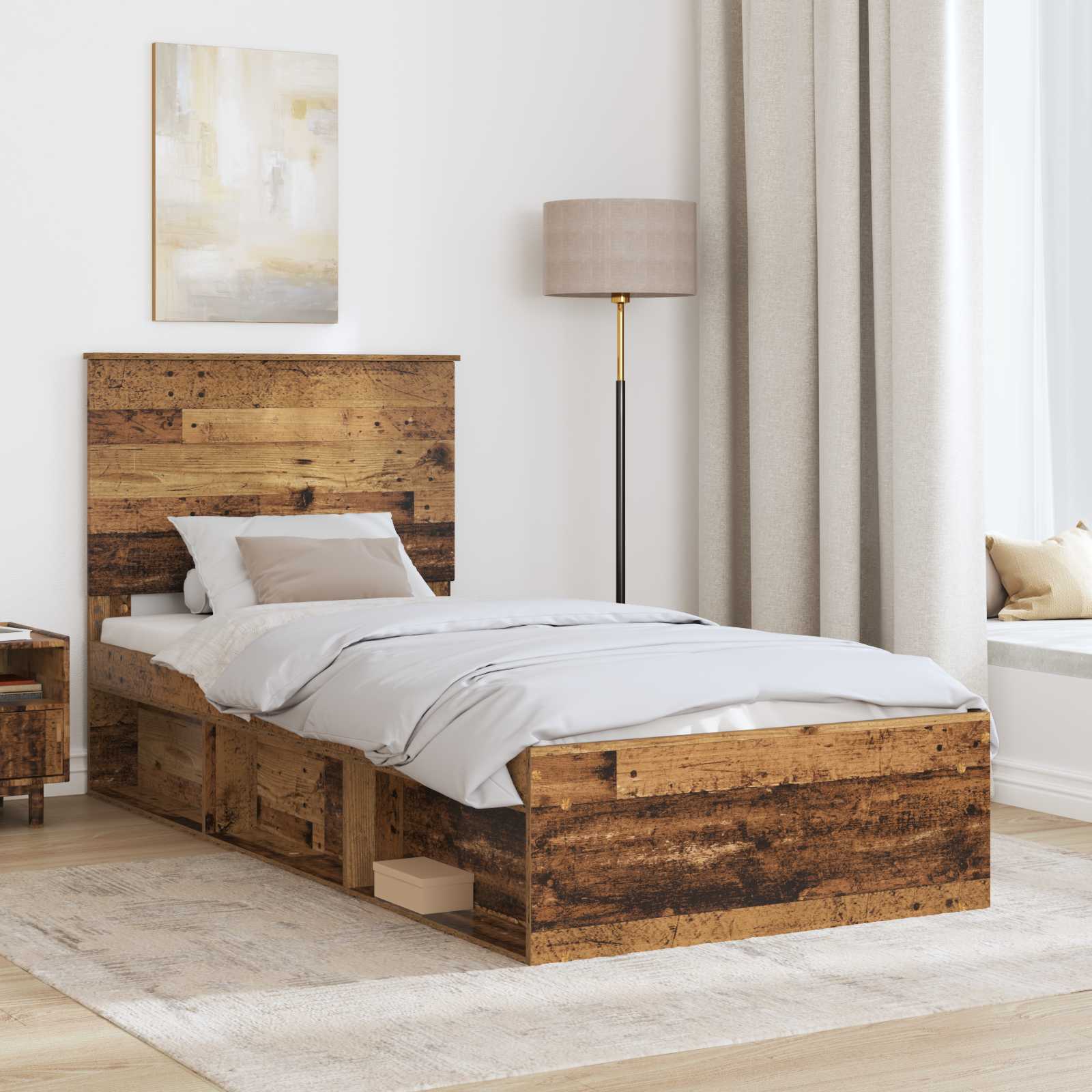 vidaXL Ramka łóżka Stare drewno 90 x 190 cm Lite drewno sosnowe