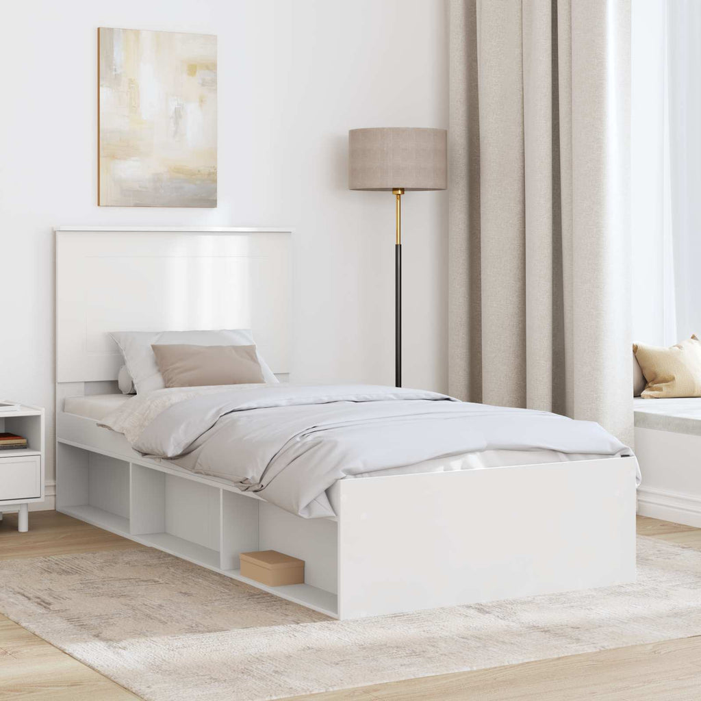 vidaXL Ramka łóżka Z zagłówkiem Biały 90 x 200 cm Lite drewno sosnowe
