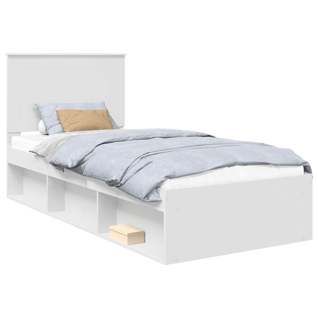 vidaXL Ramka łóżka Z zagłówkiem Biały 90 x 200 cm Lite drewno sosnowe