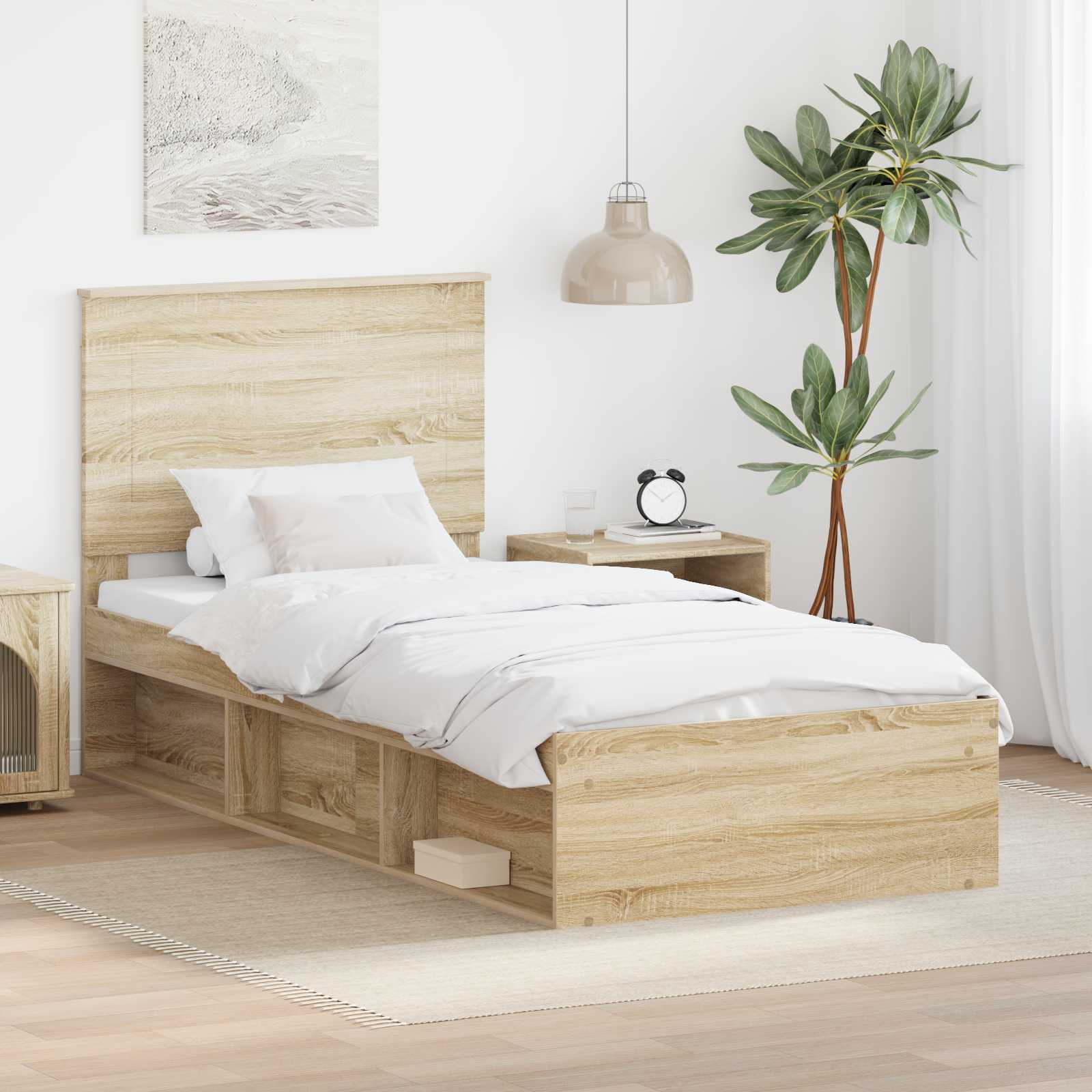 vidaXL Ramka łóżka Dąb Sonoma 90 x 200 cm Lite drewno sosnowe