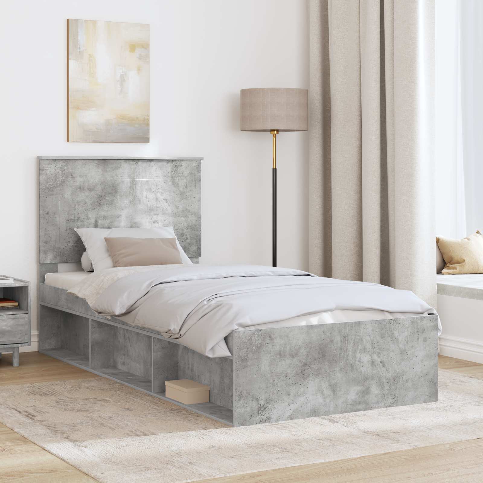 vidaXL Ramka łóżka Betonowy 90 x 200 cm Lite drewno sosnowe