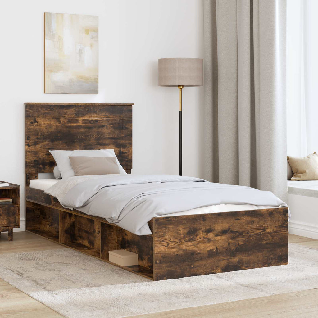 vidaXL Ramka łóżka Dąb wędzony 90 x 200 cm Lite drewno sosnowe