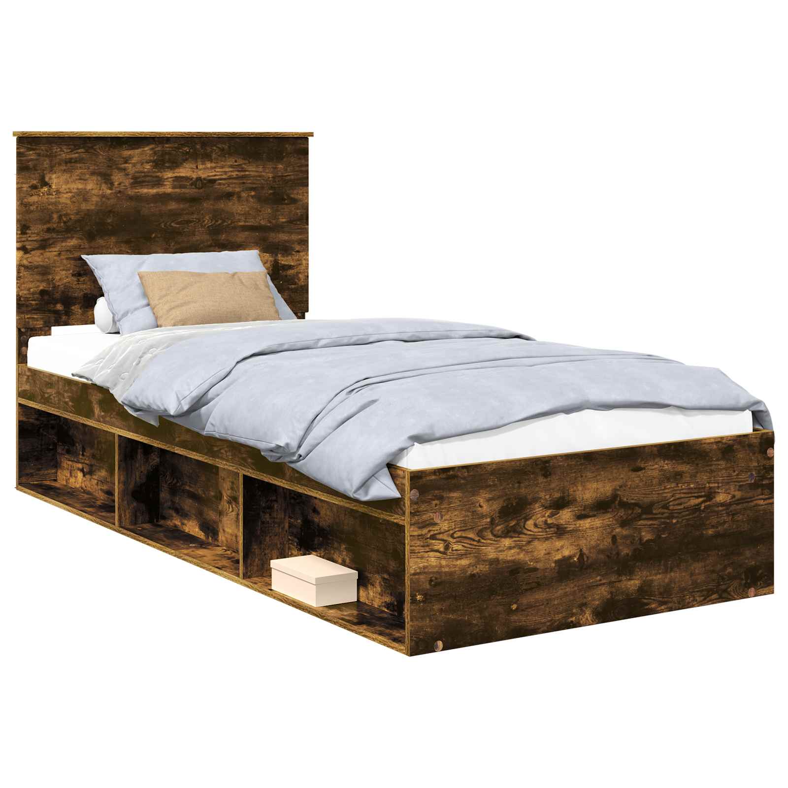 vidaXL Ramka łóżka Dąb wędzony 90 x 200 cm Lite drewno sosnowe