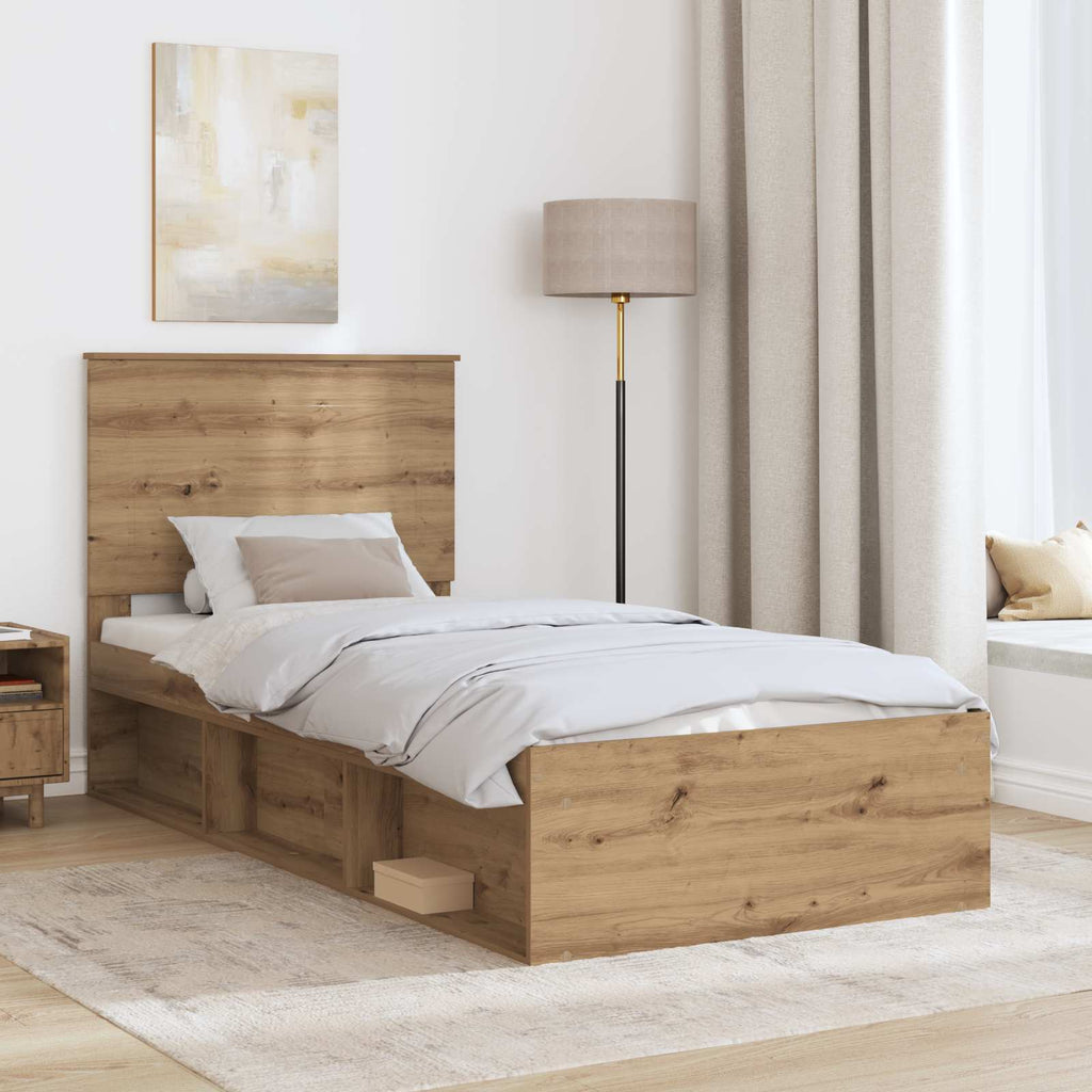 vidaXL Ramka łóżka Dąb rzemieślniczy 90 x 200 cm Lite drewno sosnowe