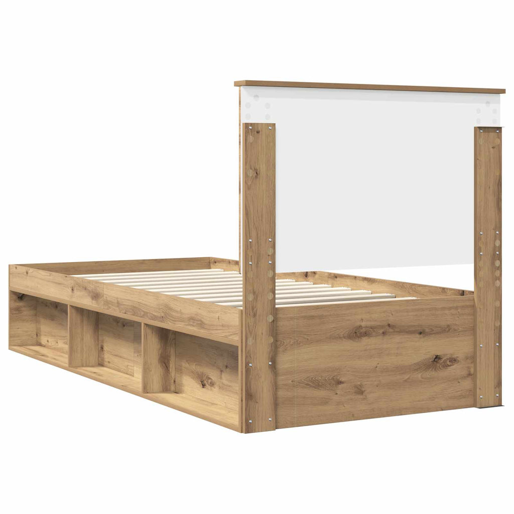 vidaXL Ramka łóżka Dąb rzemieślniczy 90 x 200 cm Lite drewno sosnowe