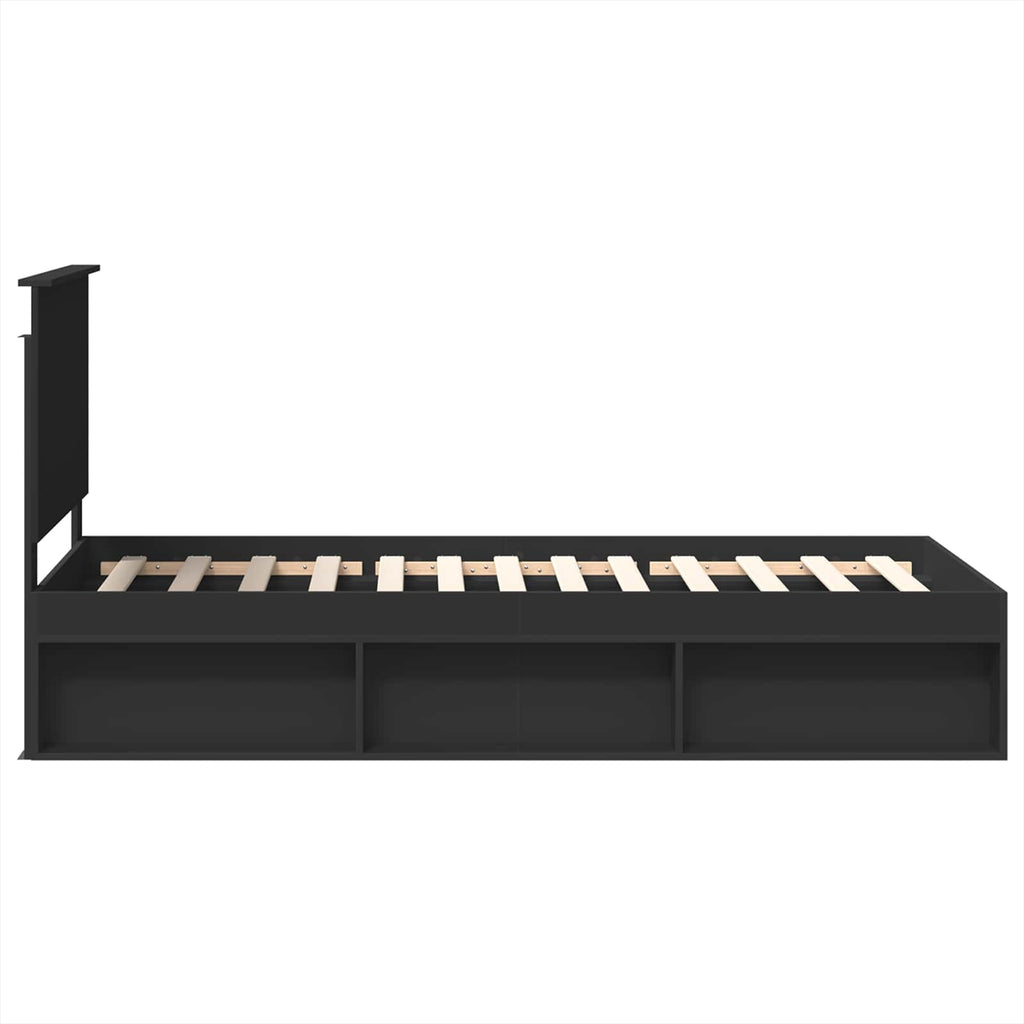 vidaXL Ramka łóżka Z zagłówkiem Czarny 75 x 190 cm Lite drewno sosnowe