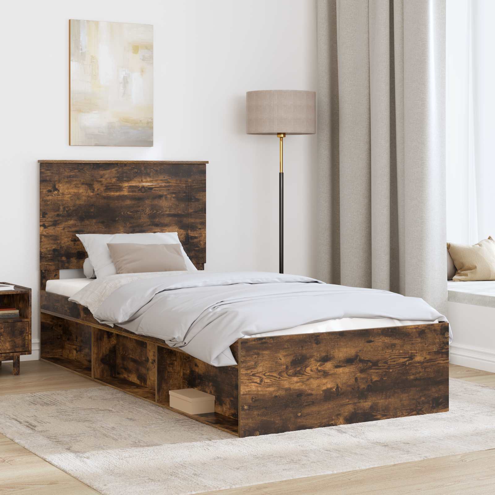 vidaXL Ramka łóżka Dąb wędzony 75 x 190 cm Lite drewno sosnowe