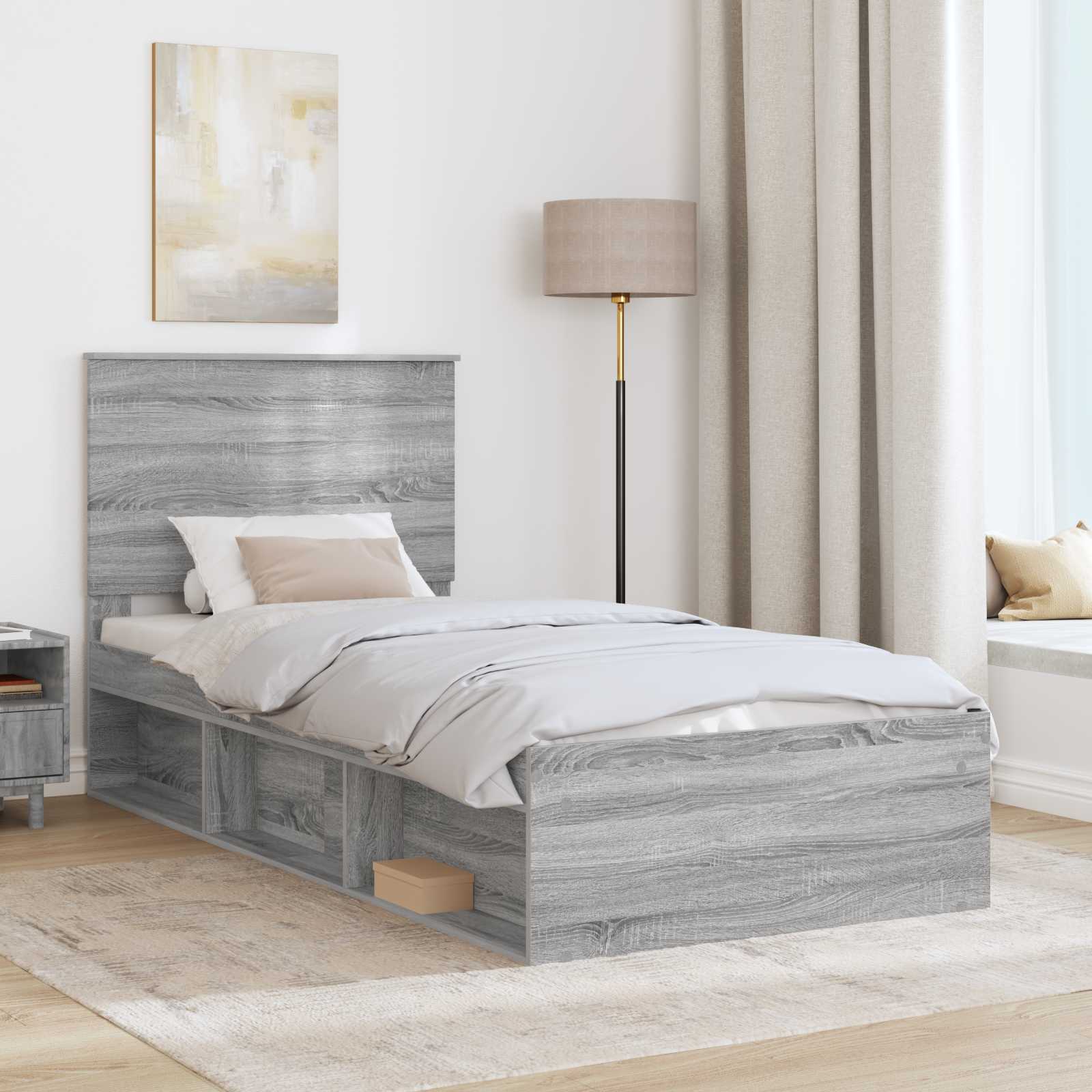 vidaXL Ramka łóżka Szary Sonoma 75 x 190 cm Lite drewno sosnowe