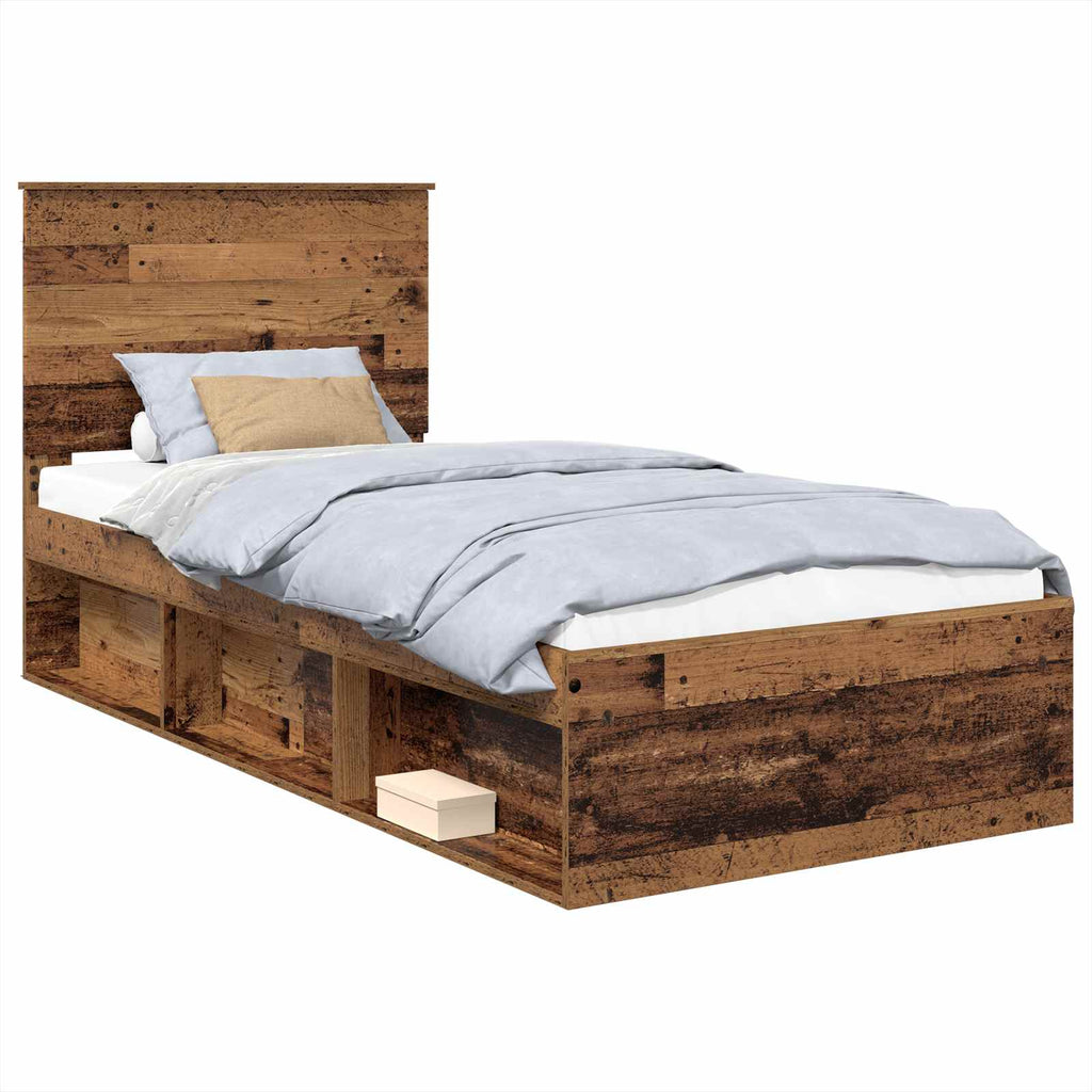 vidaXL Ramka łóżka Stare drewno 75 x 190 cm Lite drewno sosnowe