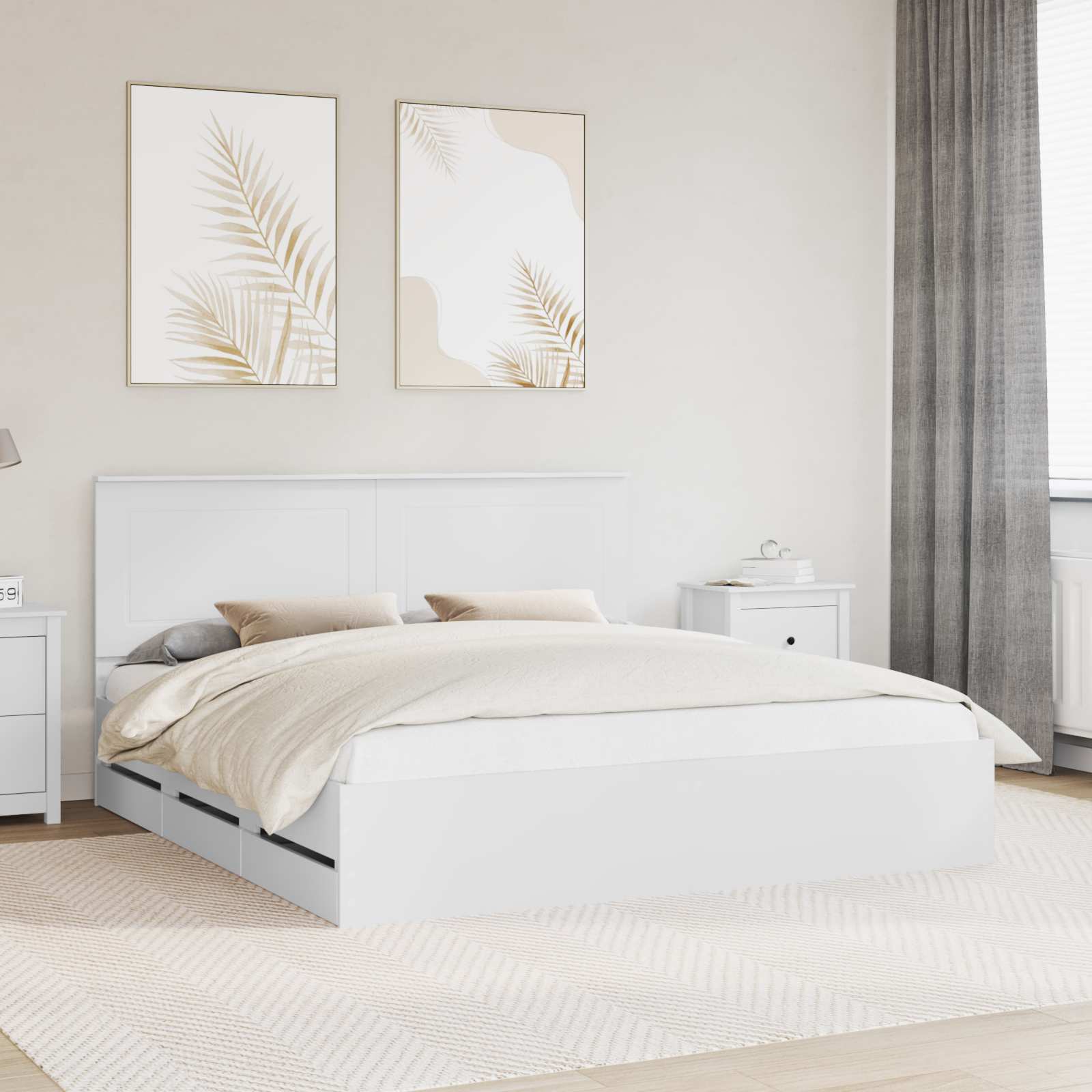vidaXL Ramka łóżka z szufladą Biały 200 x 200 cm Drewno inżynieryjne