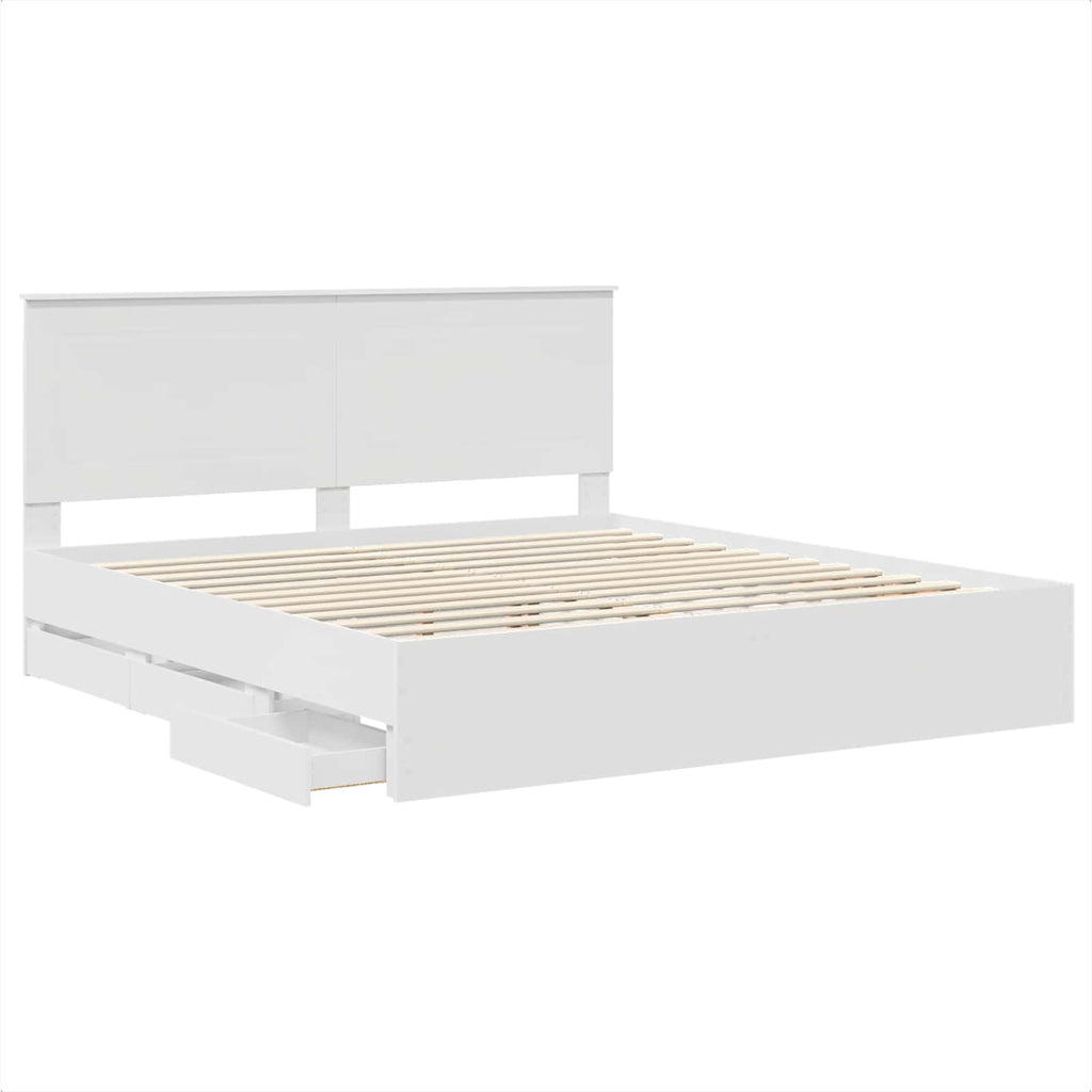 vidaXL Ramka łóżka z szufladą Biały 200 x 200 cm Drewno inżynieryjne