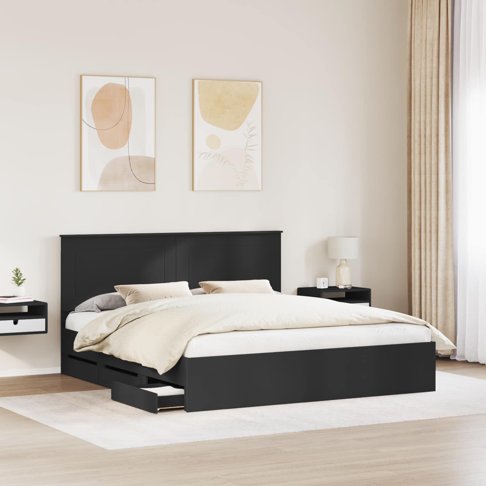 vidaXL Ramka łóżka z szufladą Czarny 200 x 200 cm Drewno inżynieryjne