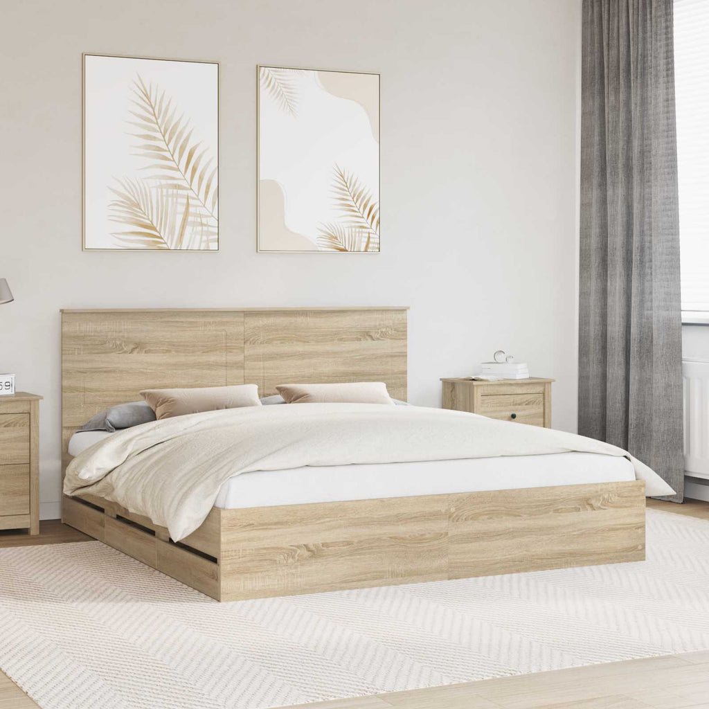vidaXL Ramka łóżka Dąb Sonoma 200 x 200 cm Drewno inżynieryjne