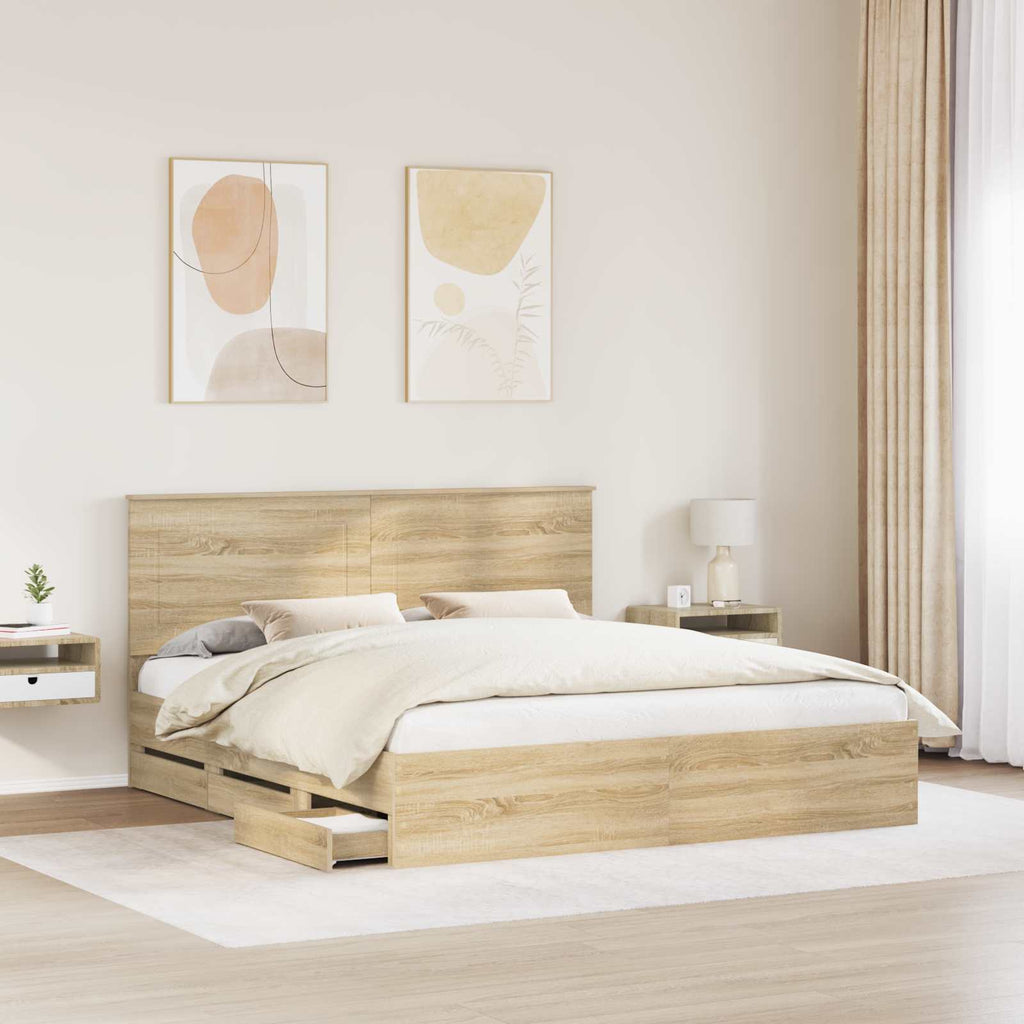 vidaXL Ramka łóżka Dąb Sonoma 200 x 200 cm Drewno inżynieryjne