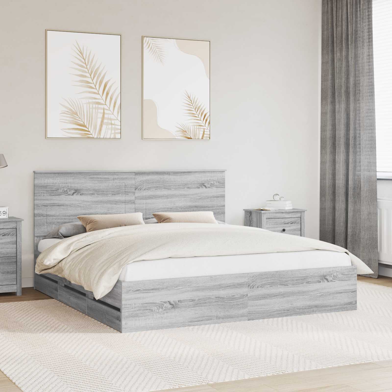 vidaXL Ramka łóżka Szary Sonoma 200 x 200 cm Drewno inżynieryjne