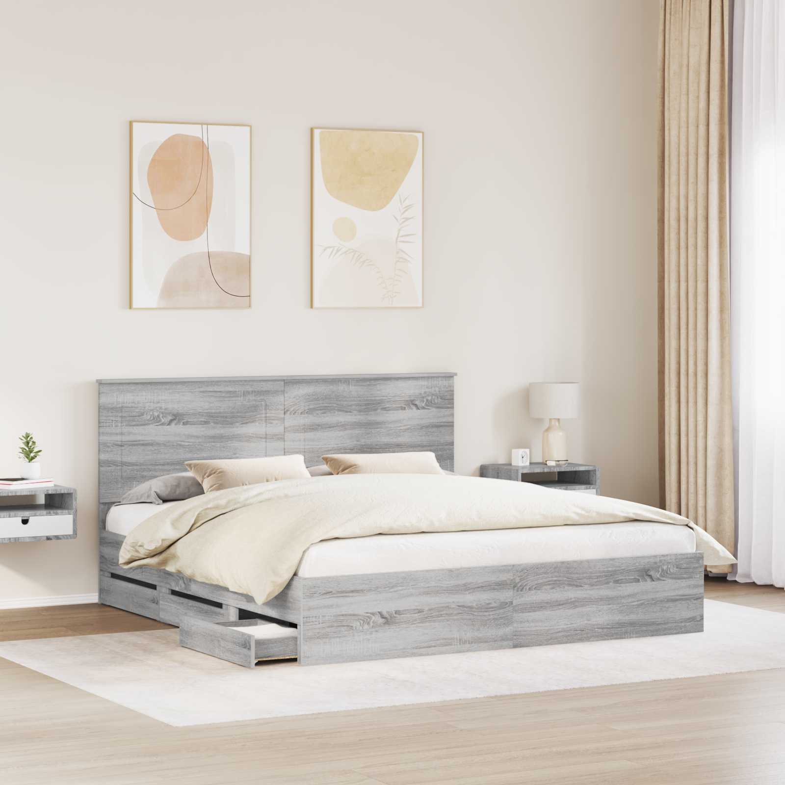 vidaXL Ramka łóżka Szary Sonoma 200 x 200 cm Drewno inżynieryjne