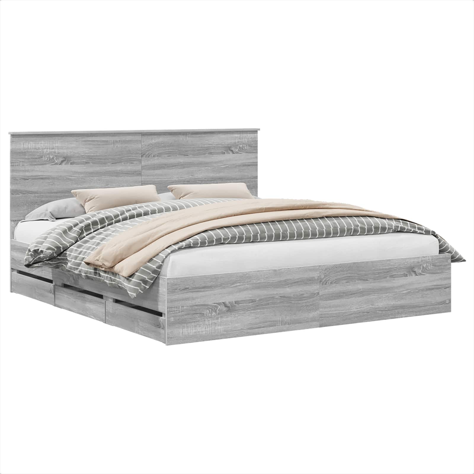 vidaXL Ramka łóżka Szary Sonoma 200 x 200 cm Drewno inżynieryjne