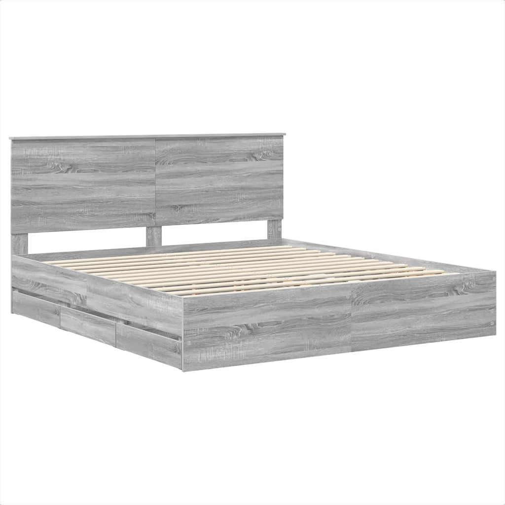 vidaXL Ramka łóżka Szary Sonoma 200 x 200 cm Drewno inżynieryjne