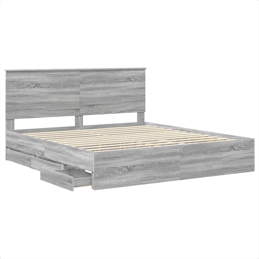 vidaXL Ramka łóżka Szary Sonoma 200 x 200 cm Drewno inżynieryjne