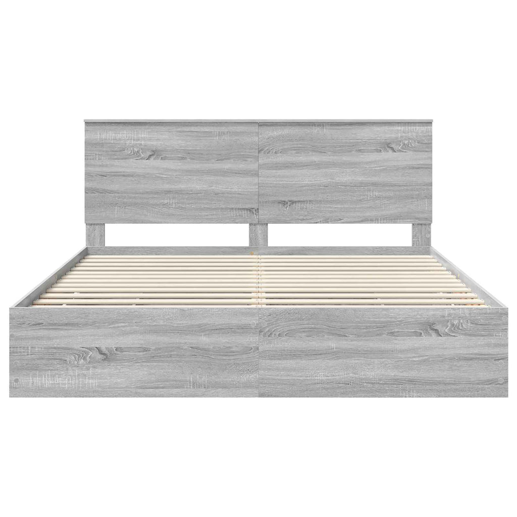 vidaXL Ramka łóżka Szary Sonoma 200 x 200 cm Drewno inżynieryjne