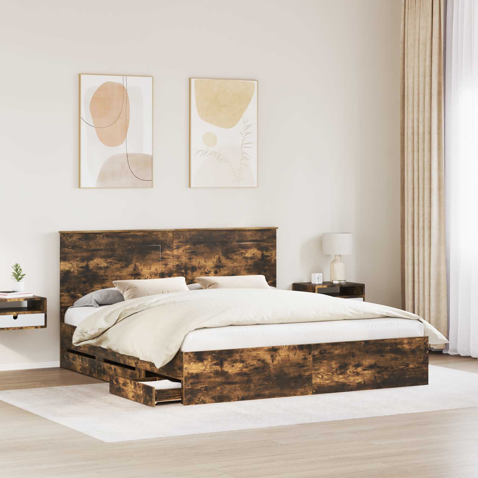 vidaXL Ramka łóżka Dąb wędzony 180 x 200 cm Drewno inżynieryjne