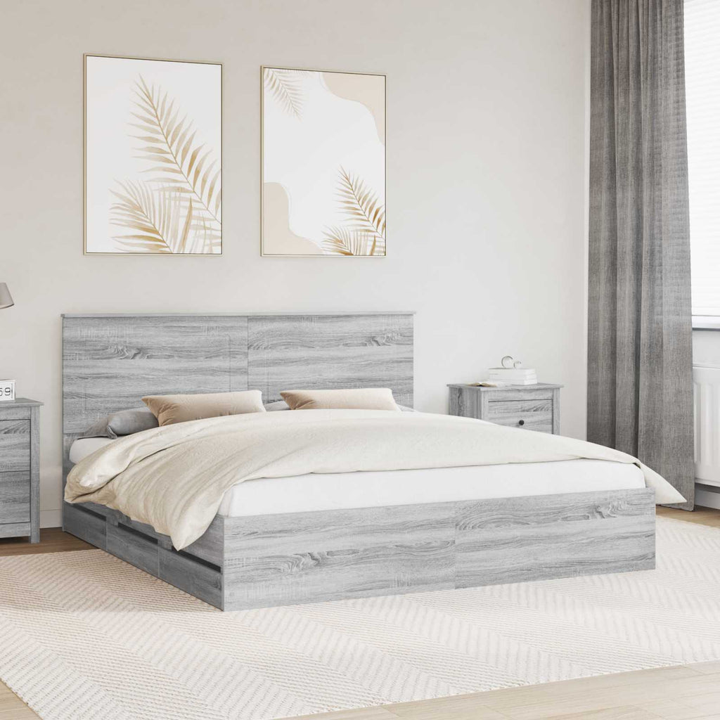 vidaXL Ramka łóżka Szary Sonoma 180 x 200 cm Drewno inżynieryjne