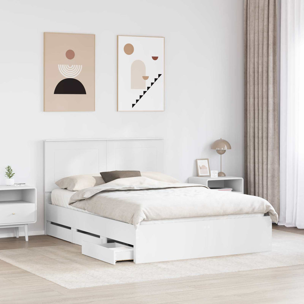 vidaXL Ramka łóżka z szufladą Biały 160 x 200 cm Drewno inżynieryjne