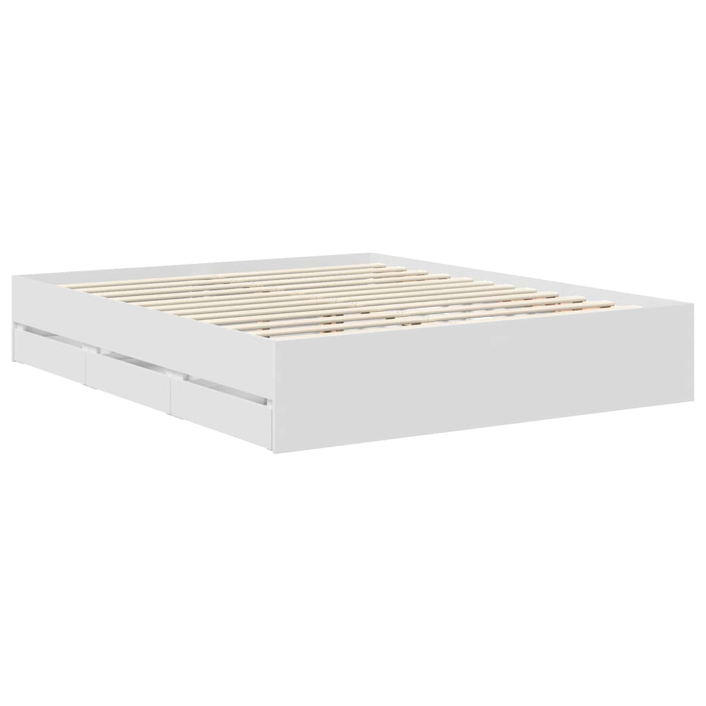 vidaXL Ramka łóżka z szufladą Biały 160 x 200 cm Drewno inżynieryjne