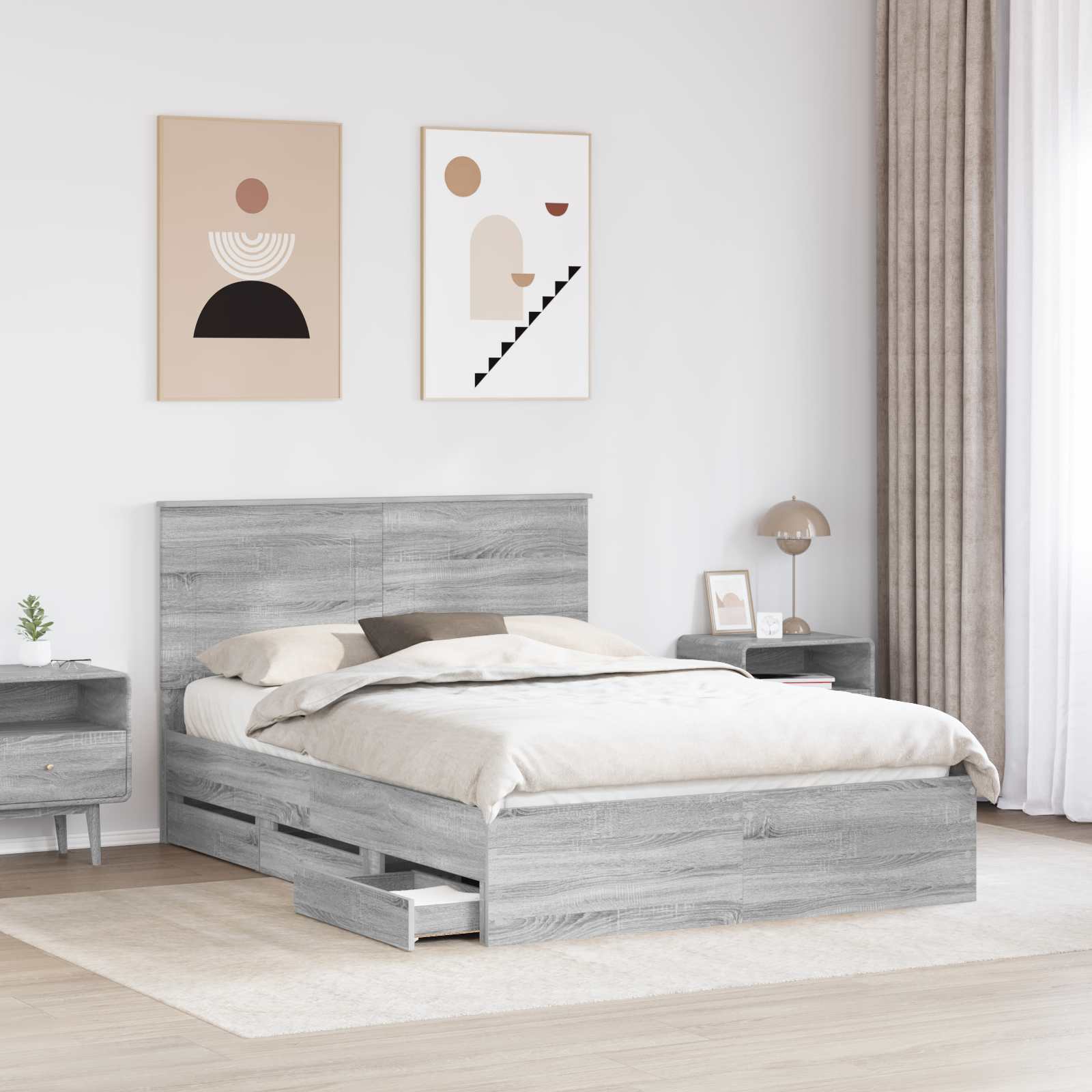 vidaXL Ramka łóżka Szary Sonoma 160 x 200 cm Drewno inżynieryjne