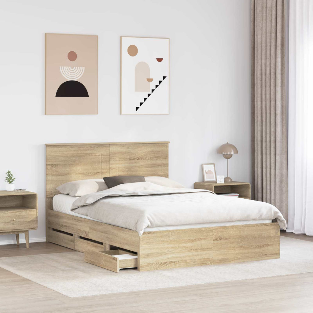 vidaXL Ramka łóżka Dąb Sonoma 150 x 200 cm Drewno inżynieryjne