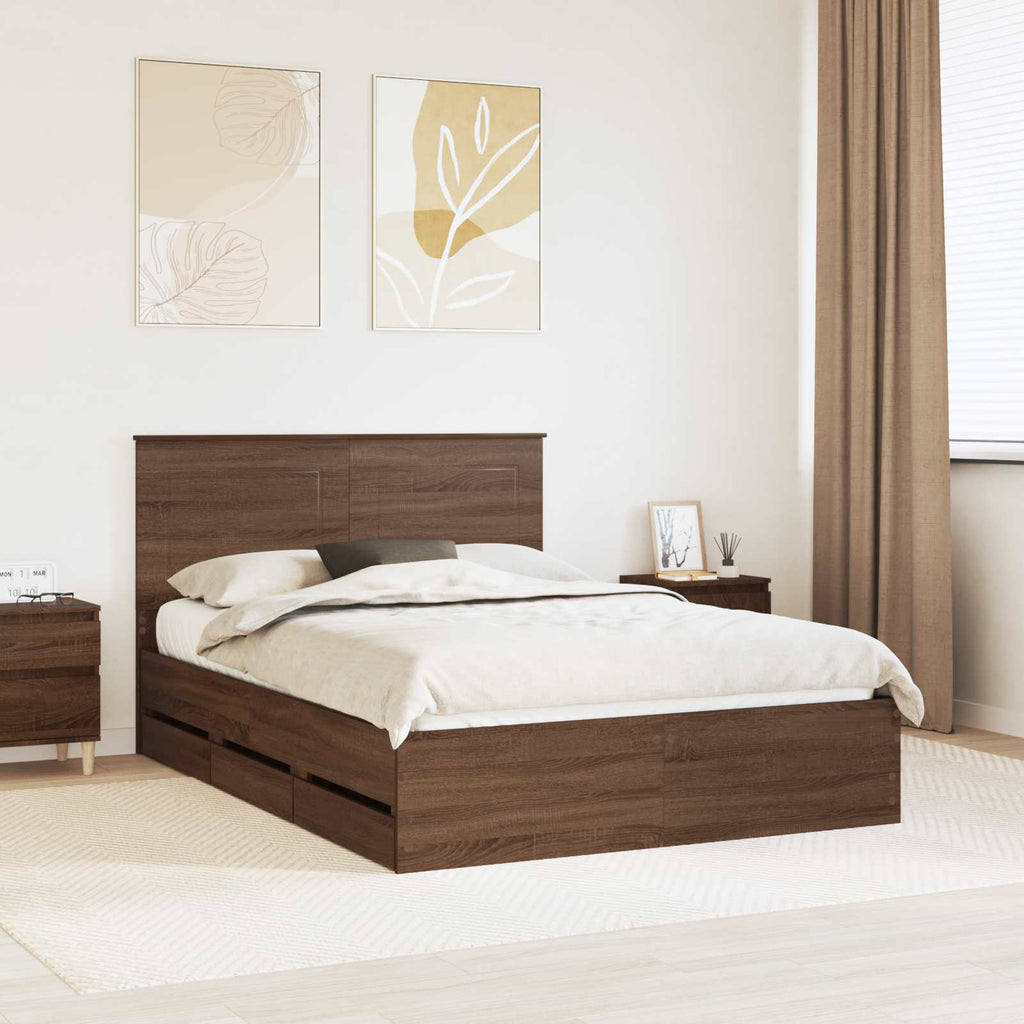 vidaXL Ramka łóżka Brązowy dąb 150 x 200 cm Drewno inżynieryjne