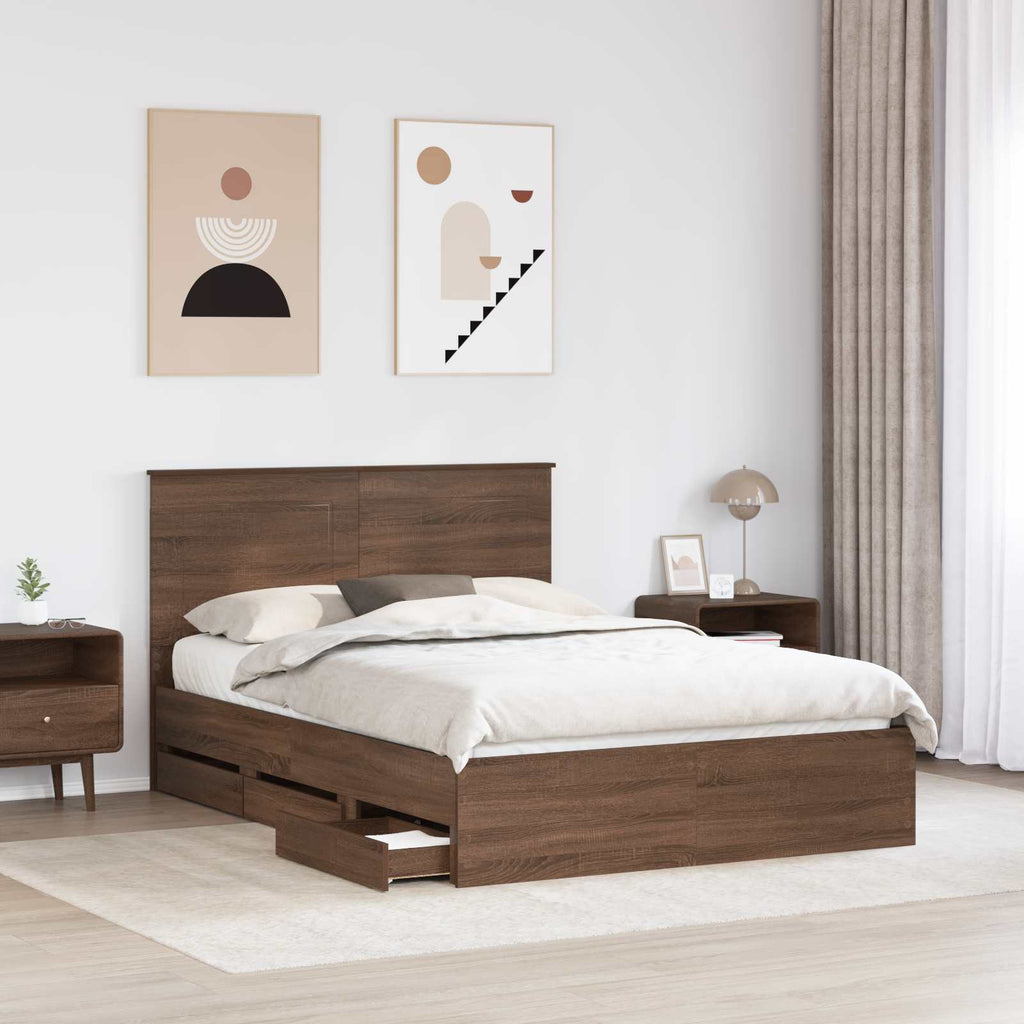 vidaXL Ramka łóżka Brązowy dąb 150 x 200 cm Drewno inżynieryjne