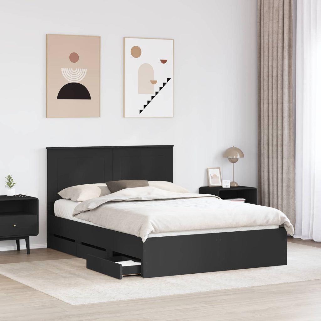 vidaXL Ramka łóżka z szufladą Czarny 140 x 200 cm Drewno inżynieryjne