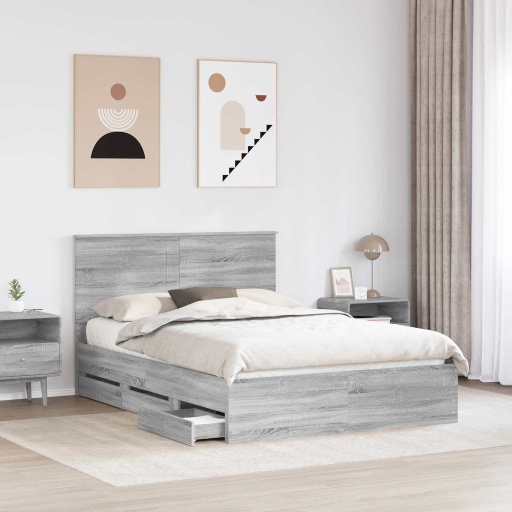 vidaXL Ramka łóżka Szary Sonoma 140 x 200 cm Drewno inżynieryjne
