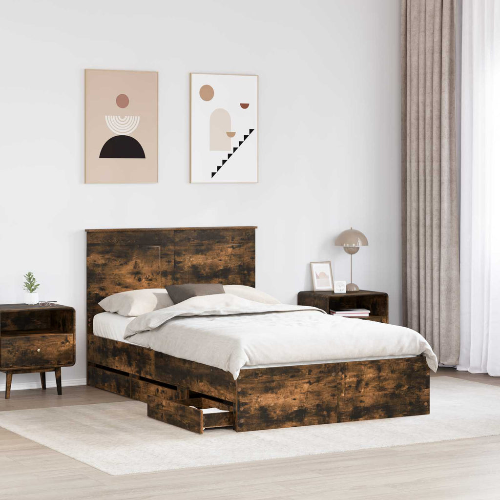 vidaXL Ramka łóżka Dąb wędzony 135 x 190 cm Drewno inżynieryjne