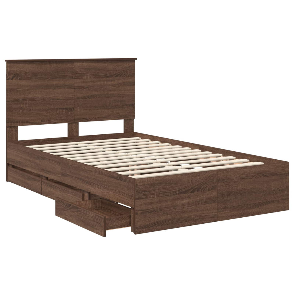 vidaXL Ramka łóżka Brązowy dąb 135 x 190 cm Drewno inżynieryjne