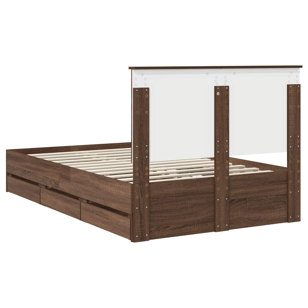 vidaXL Ramka łóżka Brązowy dąb 135 x 190 cm Drewno inżynieryjne