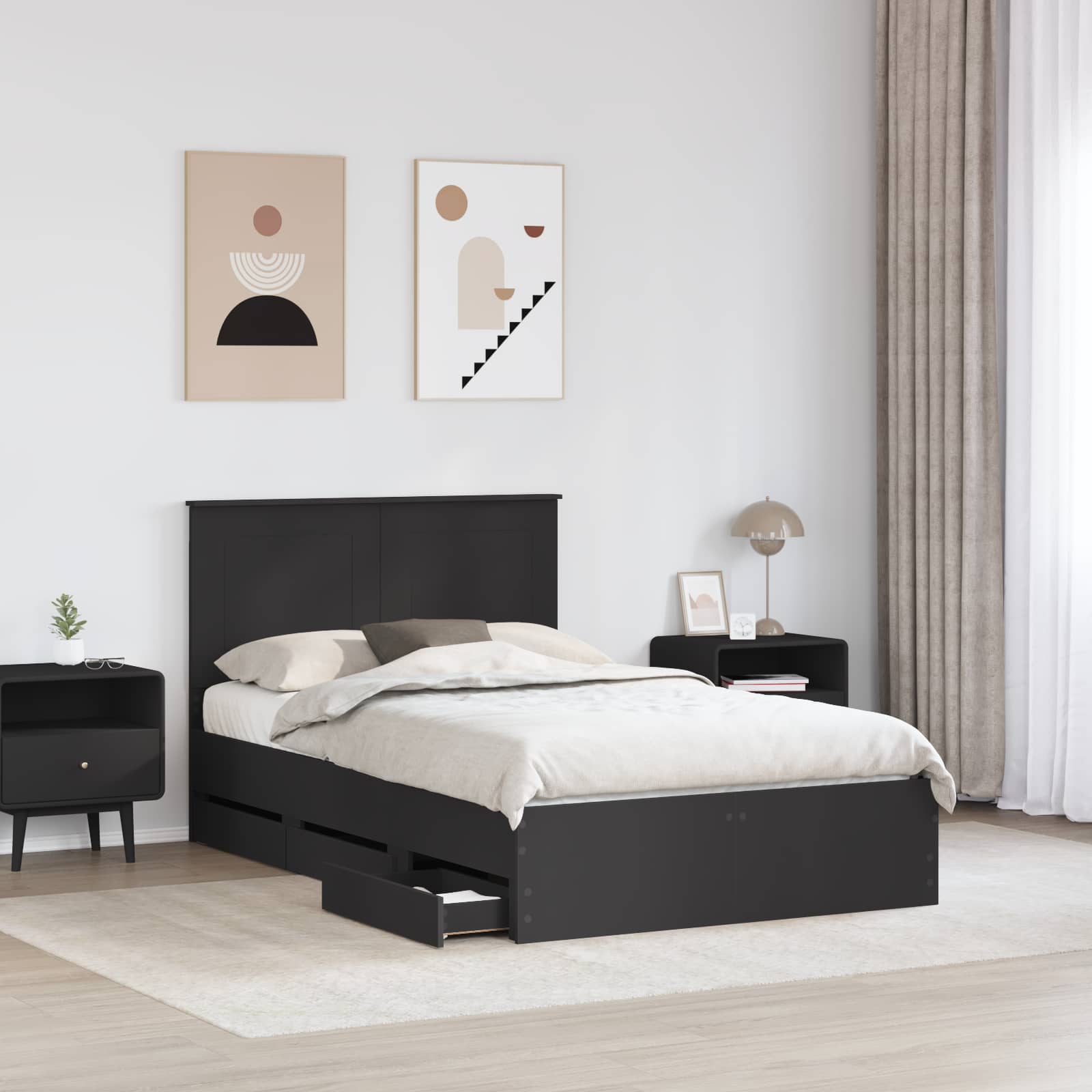 vidaXL Ramka łóżka z szufladą Czarny 120 x 190 cm Drewno inżynieryjne