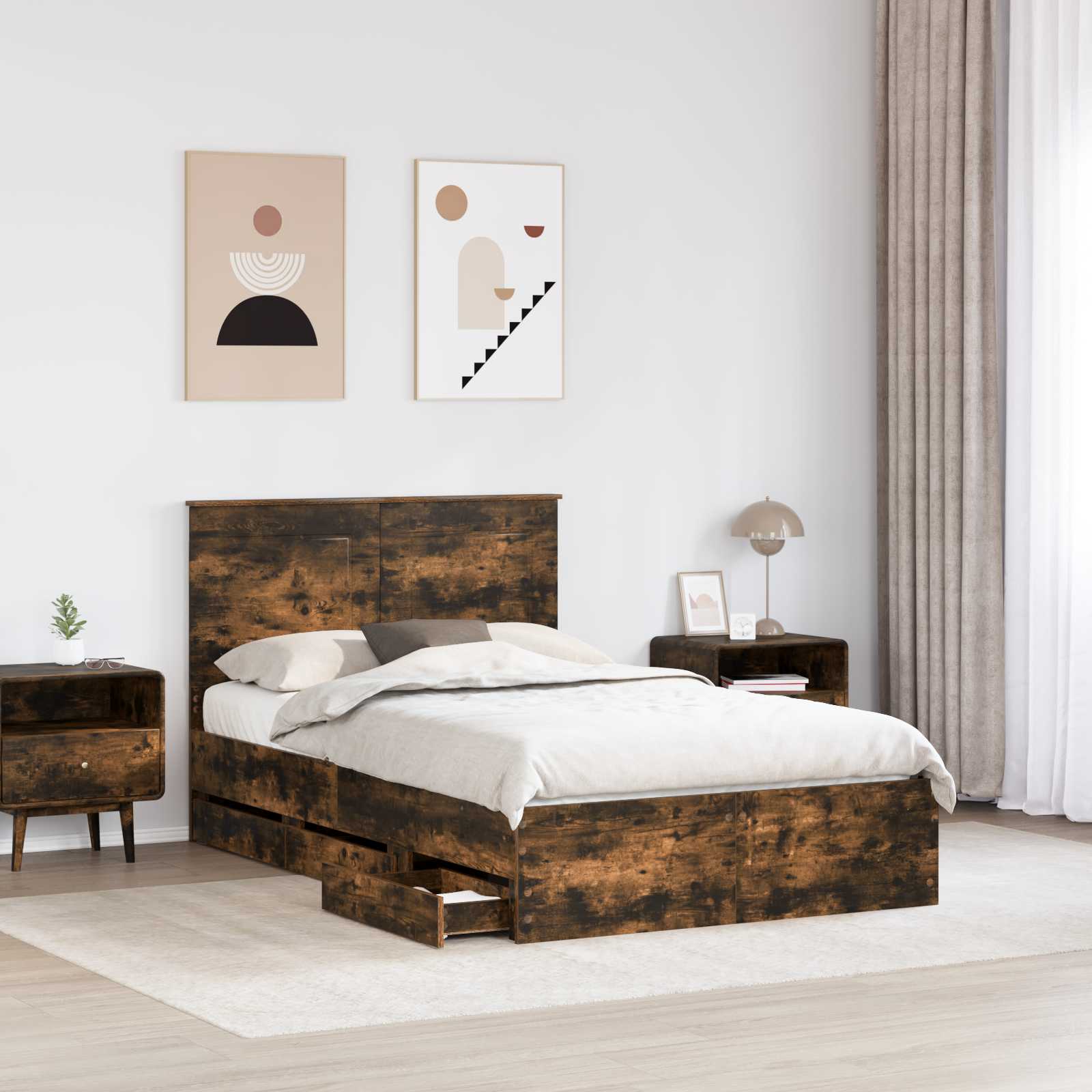 vidaXL Ramka łóżka Dąb wędzony 120 x 190 cm Drewno inżynieryjne