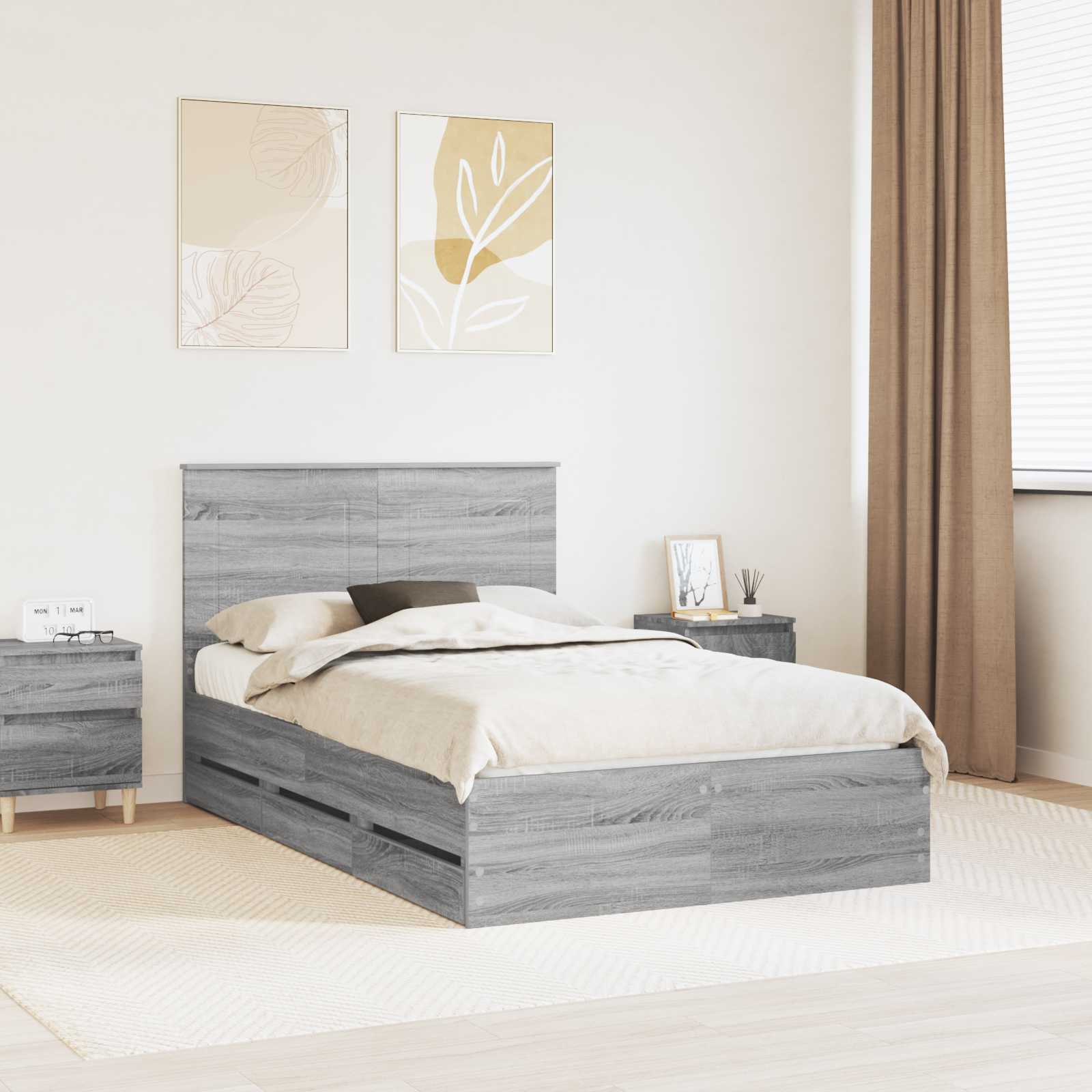 vidaXL Ramka łóżka Szary Sonoma 120 x 190 cm Drewno inżynieryjne