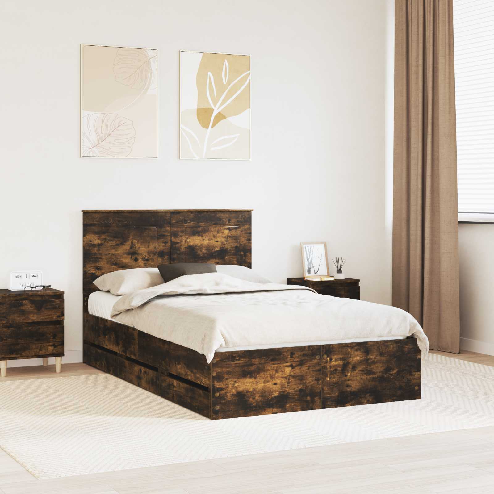 vidaXL Ramka łóżka Dąb wędzony 120 x 200 cm Drewno inżynieryjne