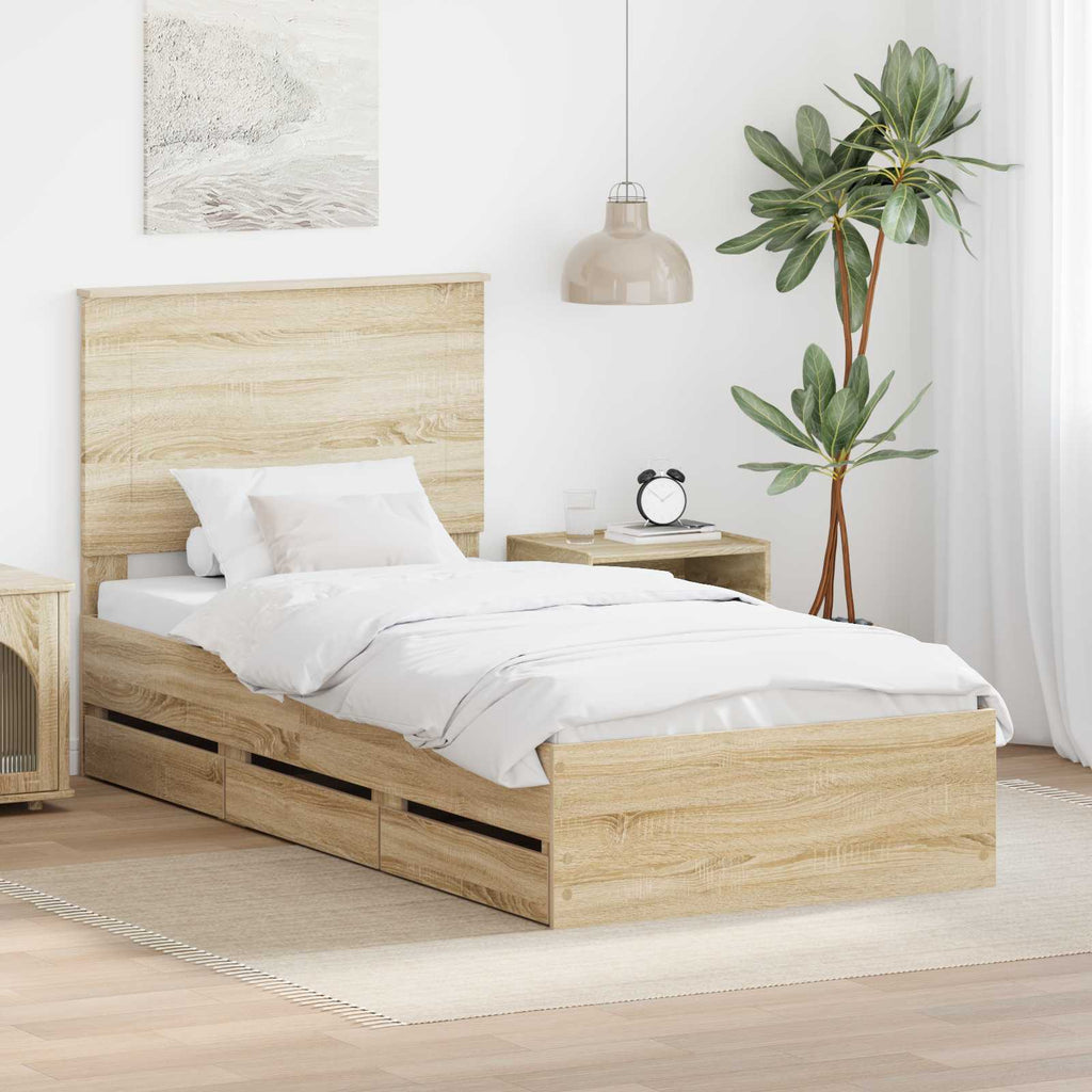 vidaXL Ramka łóżka Dąb Sonoma 100 x 200 cm Drewno inżynieryjne