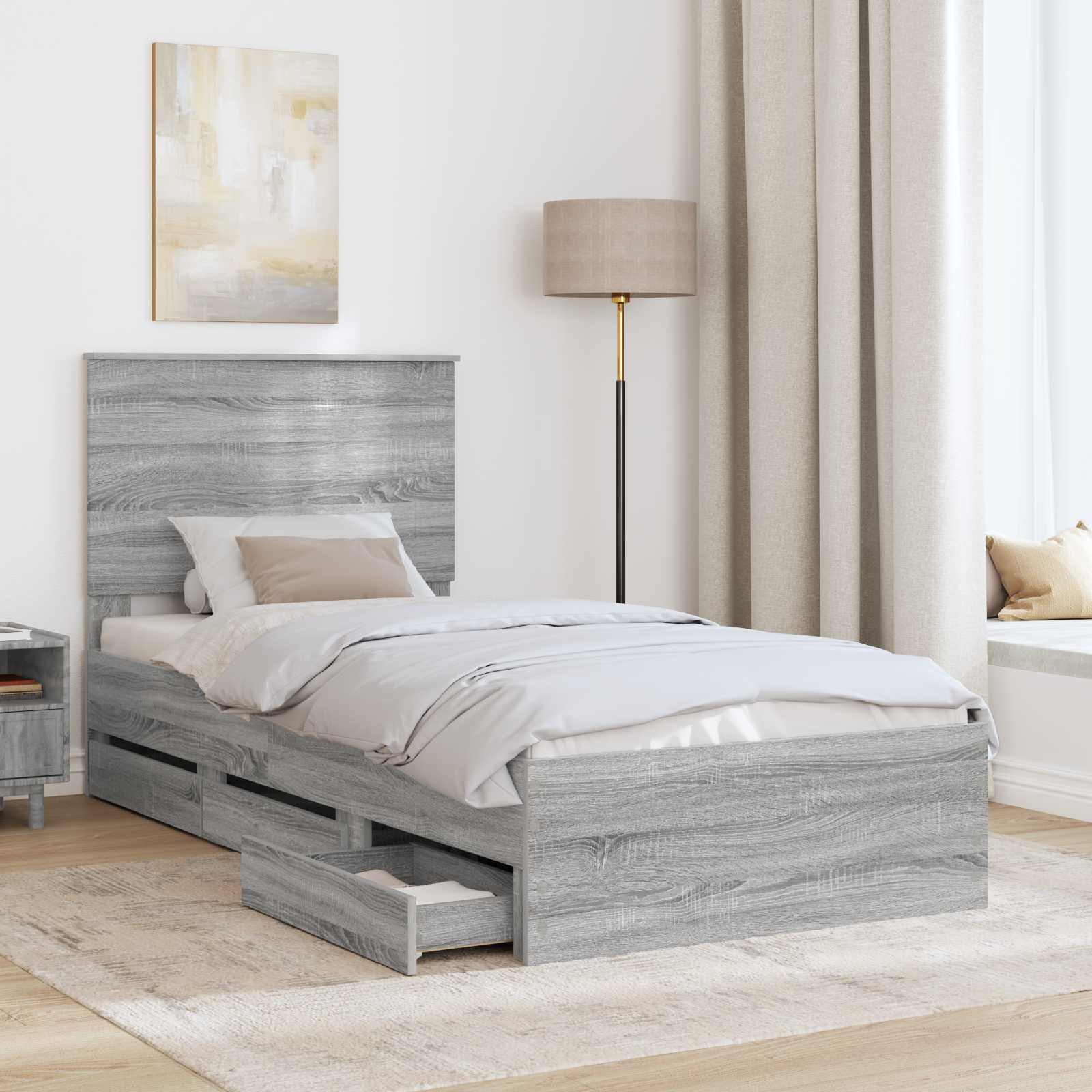 vidaXL Ramka łóżka Szary Sonoma 100 x 200 cm Drewno inżynieryjne
