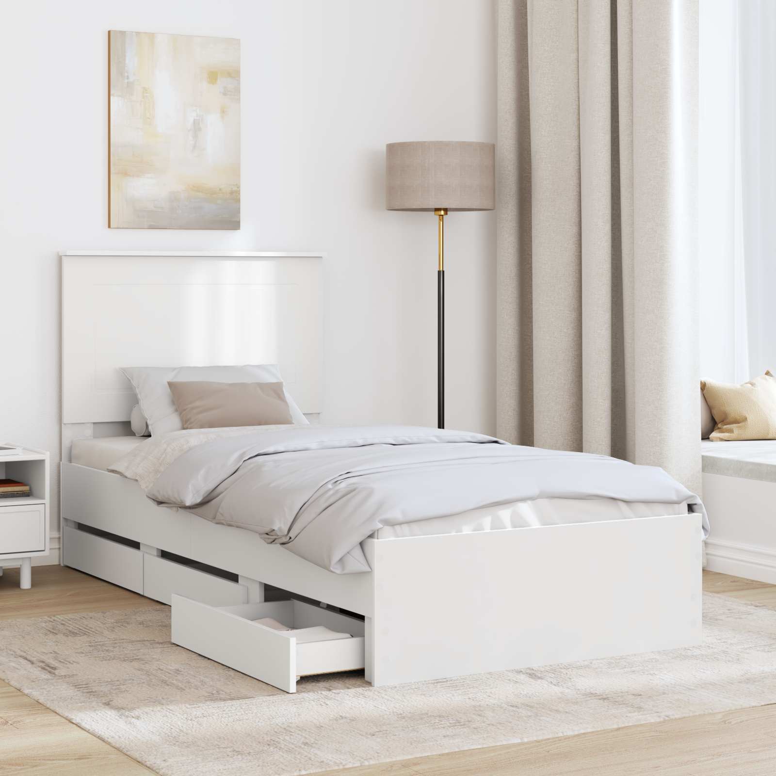 vidaXL Ramka łóżka z szufladą Biały 90 x 190 cm Drewno inżynieryjne