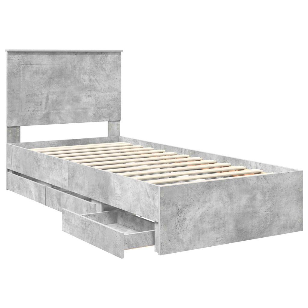 vidaXL Ramka łóżka Betonowy szary 90 x 190 cm Drewno inżynieryjne