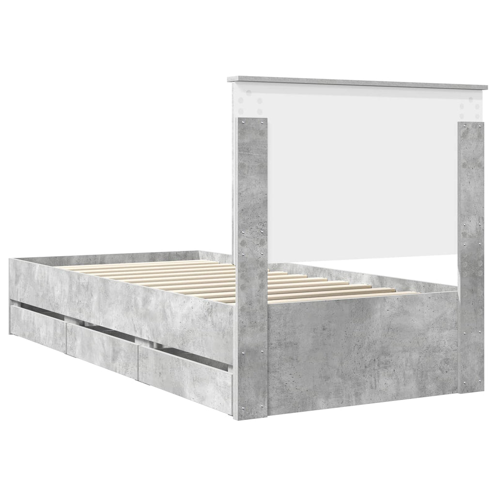 vidaXL Ramka łóżka Betonowy szary 90 x 190 cm Drewno inżynieryjne