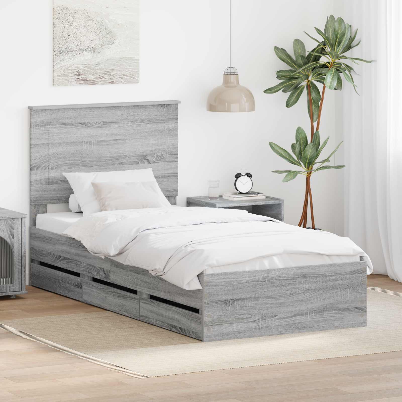 vidaXL Ramka łóżka Szary Sonoma 90 x 190 cm Drewno inżynieryjne