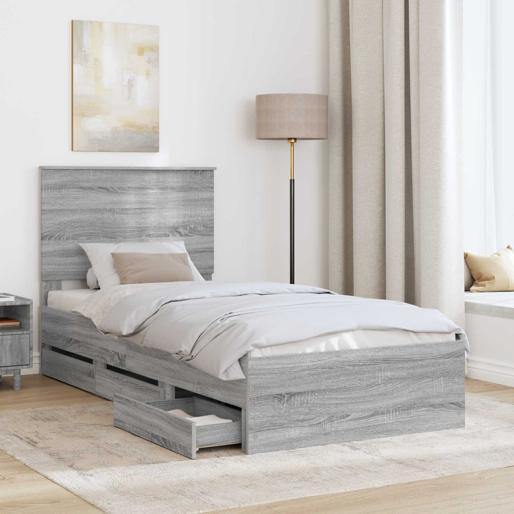 vidaXL Ramka łóżka Szary Sonoma 90 x 190 cm Drewno inżynieryjne
